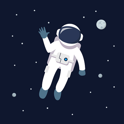 Astronaut man floating in space. star and planets on galaxy background. Flat style vector illustration