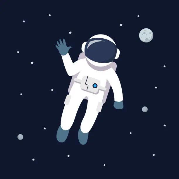Vector illustration of Astronaut man floating in space. star and planets on galaxy background