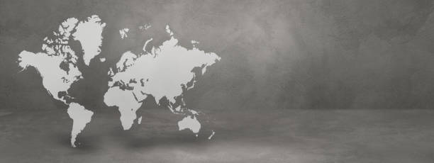 istock World map on concrete wall background. 3D illustration. Horizontal banner 1312447738