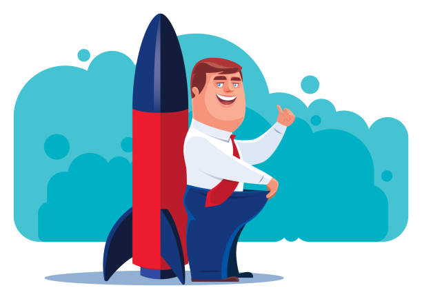 ilustrações de stock, clip art, desenhos animados e ícones de businessman standing beside rocket and gesturing thumbs up - erectile dysfunction