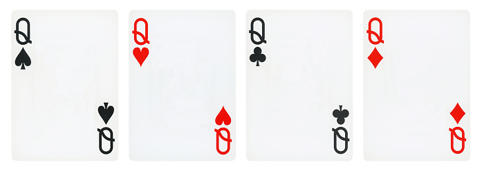 Four of Queens playing cards - isolated on white