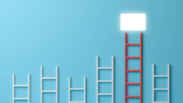 istock 3D Scene. The right stairs lead to the real exit. 1312457869