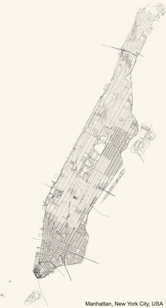 ilustrações, clipart, desenhos animados e ícones de mapa de estradas de rua do bairro de manhattan em nova york, eua - manhattan