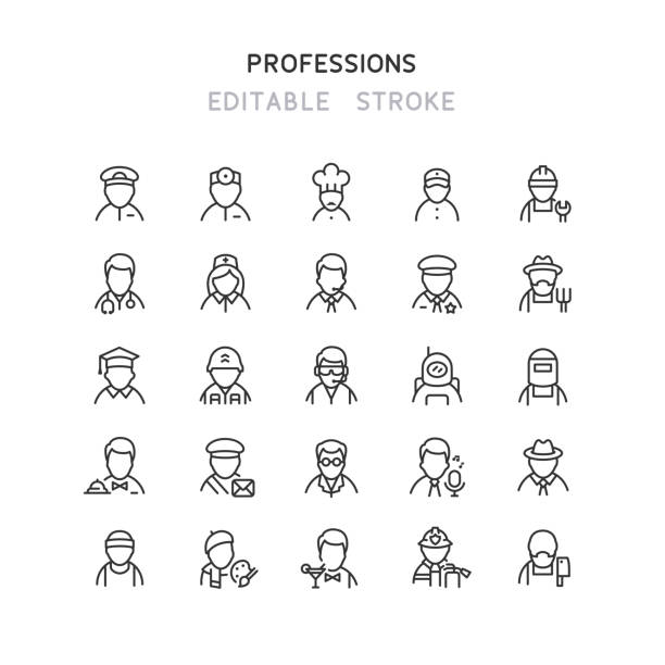Professions Line Icons Editable Stroke Set of professions line vector icons. Editable stroke. bartender illustrations stock illustrations