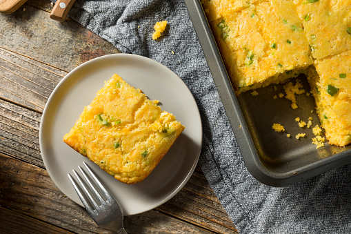 Homemade Spicy Jalapeno Cornbread Cut into Squares