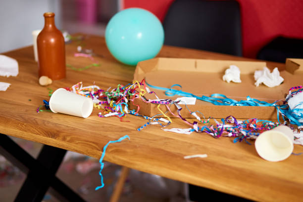 istock Messy wooden table at morning after party. 1312464401