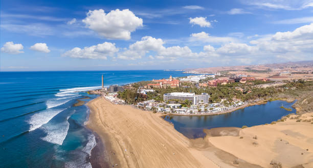 fotos aéreas de maspalomas - direction sea lighthouse landscape fotografías e imágenes de stock