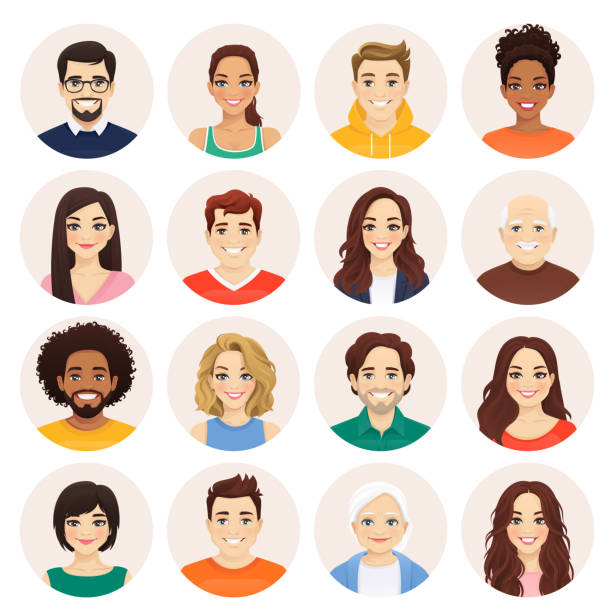 People set Smiling people avatar set. Different men and women characters collection. Isolated vector illustration. woman hair stock illustrations
