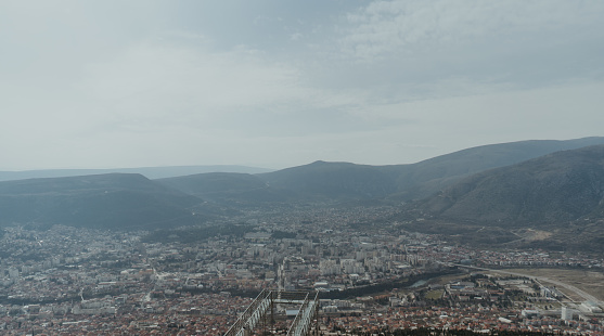 The view from high on the city of Mostar in Bosnia and Herzegovina. Fortica Zip Line Mostar