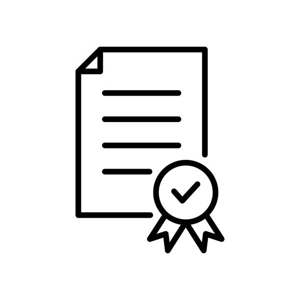 Check mark line document icon. Check mark line document icon. Confirmed information. Quality control concept. Approve linear symbol. Check list vector illustration. Isolated on white. qualify icon stock illustrations
