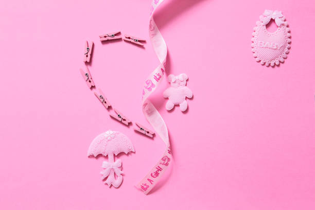 istock decoration for newborn girl with copy space. 1312472411
