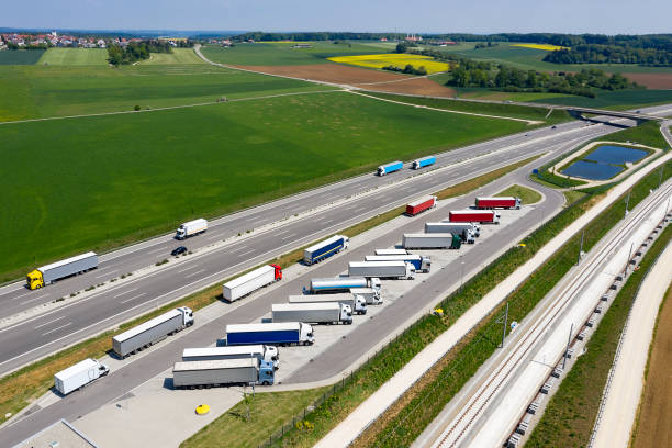 istock Trucks in Parking Lot, Aerial View 1312472719