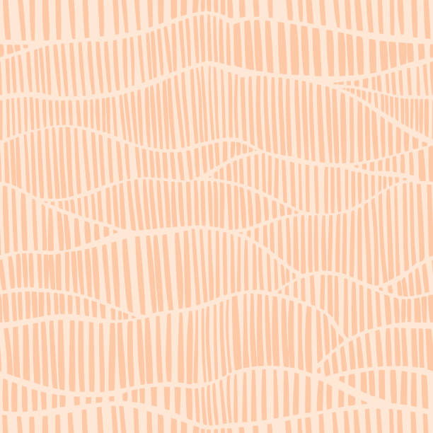 美的ミニマリストのボホシームレスなパターンは、素朴なパレットでミッドセンチュリースタイルで手描きのダッシュを持つ。流行の抽象的な山の風景を持つ現代の背景。 - striped pattern wallpaper retro revival点のイラスト素材／クリップアート素材／マンガ素材／アイコン素材