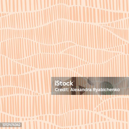 istock Aesthetic minimalist boho seamless pattern with hand drawn dashes in mid century style in an earthy palette. Modern background with trendy abstract mountain landscape. 1312476362