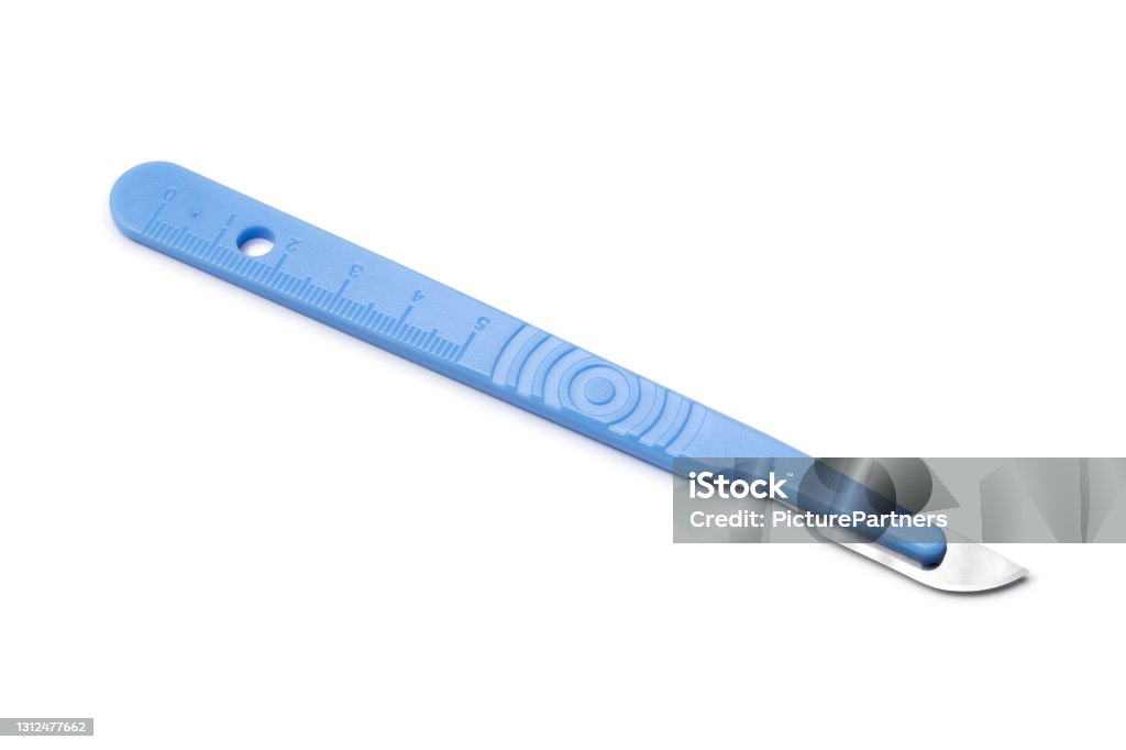 Single new scalpel or lancet isolated on white background Single new disposable scalpel or lancet isolated on white background Scalpel Stock Photo