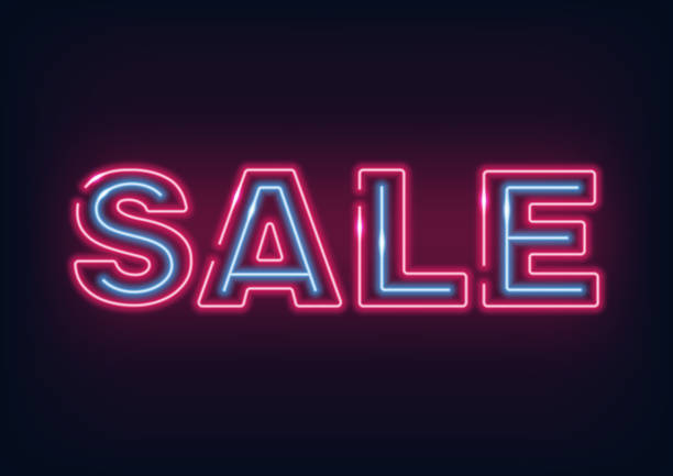 istock Neon inscription - sale. Neon sign. Glowing lines on a dark background. 1312478618