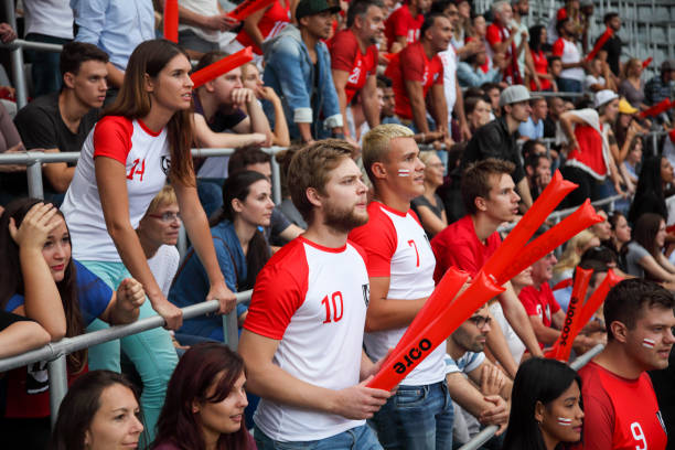 istock Ecstatic fans on the stadium cheering 1312483257