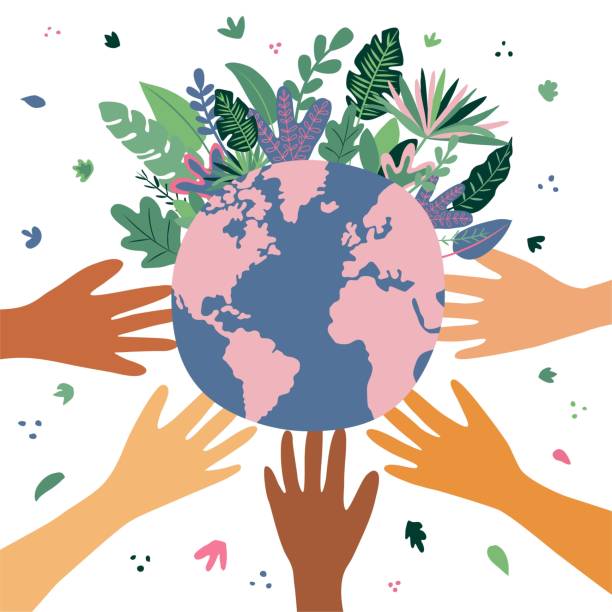 istock Happy Earth Day! Vector eco illustration for a social poster, banner or map on the theme of saving the planet. Hands holding globe, earth. Earth day concept. Vector illustration. 1312488635