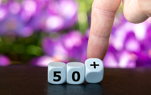 Dice form the expression 50+ as symbol for all people older than 50 years.