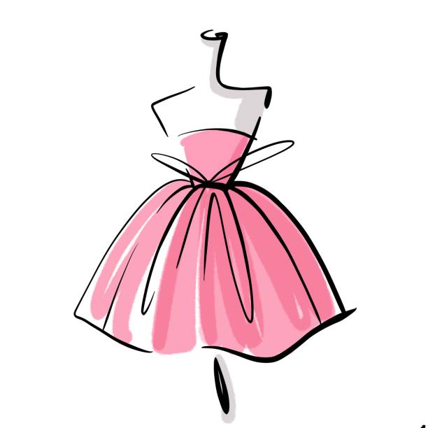 Pink dress on a mannequin. Linear graphics. Illustration on white background. For postcards and business cards Pink dress on a mannequin. Linear graphics. Illustration on white background. For postcards and business cards Dress Form stock illustrations