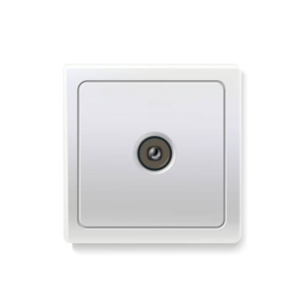 istock Outlet or socket for tv. Electric power connector for plugs at home vector illustration. Household plastic device for connection with television isolated on white background 1312493483