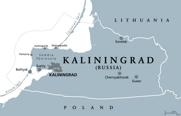 ilustrações, clipart, desenhos animados e ícones de região de kaliningrado, oblast de kaliningrado, mapa político cinza - kaliningrad