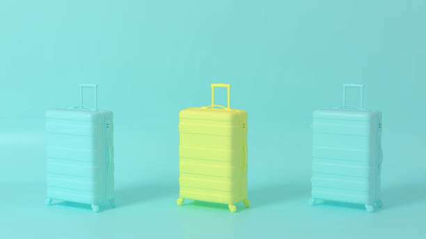 istock 3D Scene. Yellow suitcases on the way that are different with blue. 1312493817