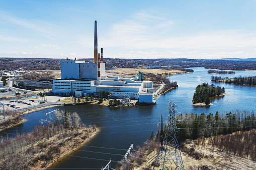 Aerial view of a coal fired power generating station.