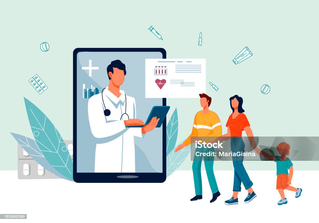 Online Medical Prescription And Family Doctor Banner Flat Vector  Illustration Stock Illustration - Download Image Now - iStock