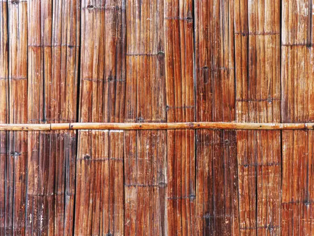 Full Frame Background of Old Brown Bamboo Fence
