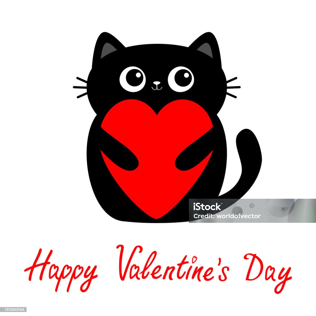 Happy Valentines Day Cat Kitten Kitty Holding Big Red Heart Cute ...