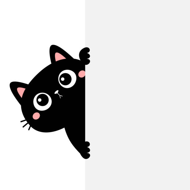 ilustraciones, imágenes clip art, dibujos animados e iconos de stock de gatito gato sosteniendo un gran letrero vacío. lindo gatito divertido kawaii dibujos animados escondido detrás de la pared de papel. diseño plano. plantilla de impresión tipográfica. fondo blanco. aislado. - kawaii