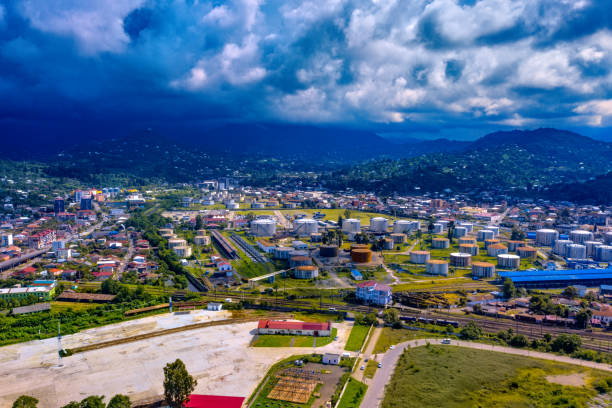 istock 360 VR View from the drone to the port 1312506482