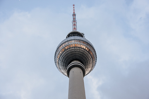 A low angle shot of Fernsehturm Berlin, Germany. Urban concept
