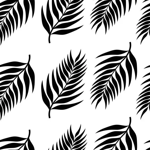 Vector illustration of Elegance seamless pattern with tropical leaves. Palm branch. African theme. For textile, cover, wrapping paper. Vector illustration.