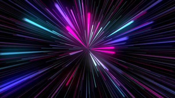 istock Abstract digital neon lights on dark background. Futuristic sparkling lines 1312518728