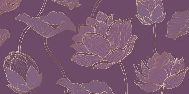 Vector illustration of Golden lotus purple background vector.