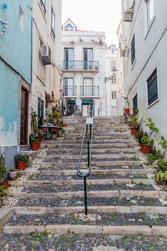 Stairs in Alfama neighborhood of Lisbon, Portugal