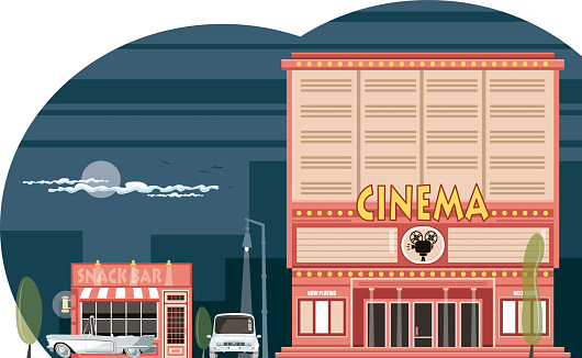 Easy editable vintage cinema 
hall and snack bar vector illustration.
All elements was layered seperately...