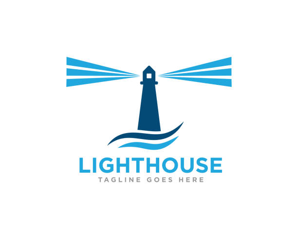 illustrazioni stock, clip art, cartoni animati e icone di tendenza di vettore di progettazione dell'icona del logo del faro - lighthouse