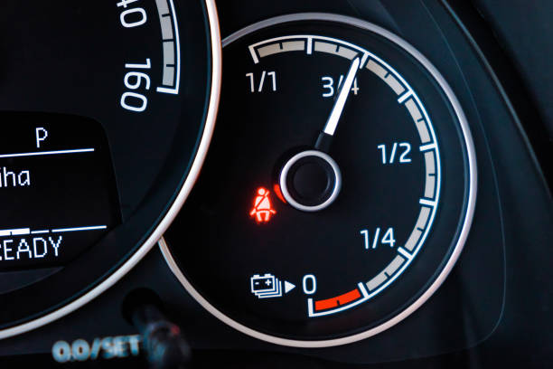 istock Battery level on the dashboard of electric car. 1312528573