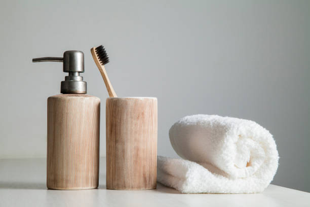 istock Bamboo toothbrushes in the bathroom. 1312528579