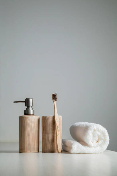 istock Bamboo toothbrushes in the bathroom. 1312529331