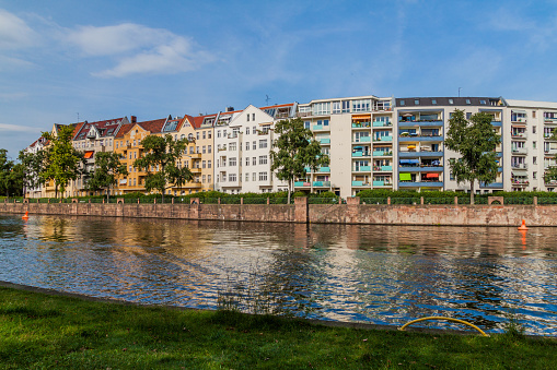 River Spree and Bonhoefferufer street buildings in Berlin, Germa