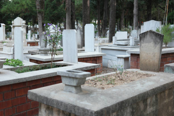 istock Islamic graveyard at Turkey. Muslim cemetery. Graves background. 1312534211