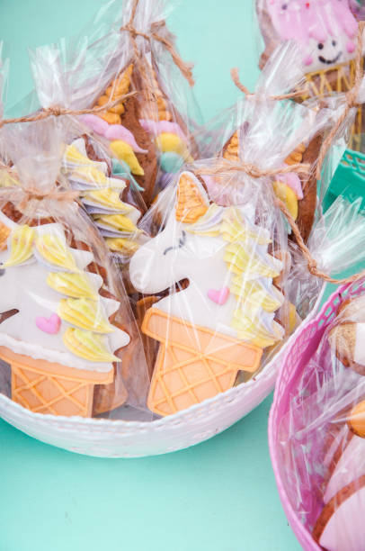 istock Unicorn cookies handmade on a mint background 1312542229