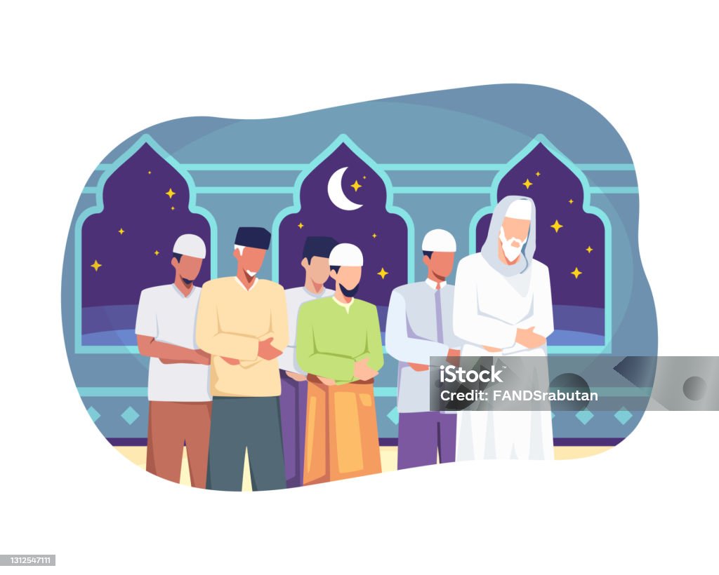 Persone tarawih preghiera in congregazione - arte vettoriale royalty-free di Pregare