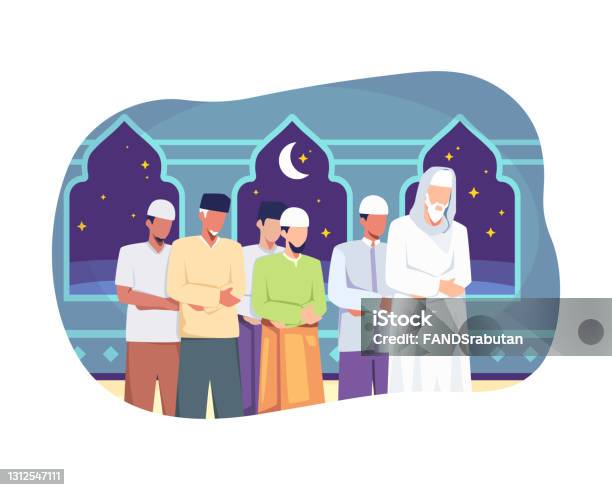 Persone Tarawih Preghiera In Congregazione - Immagini vettoriali stock e altre immagini di Pregare - Pregare, Islamismo, Ṣalāt