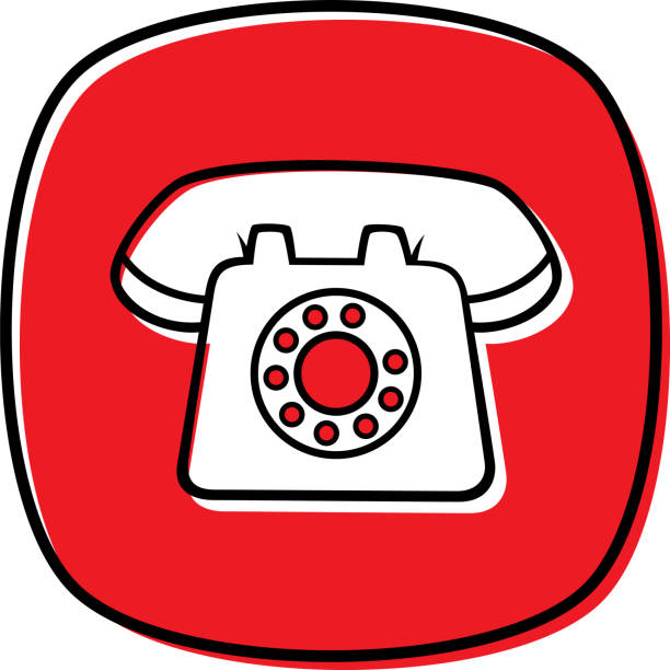 Telephone Doodle 2 Vector illustration of a hand drawn rotary telephone against a red background. rotary dial telephone cartoons stock illustrations