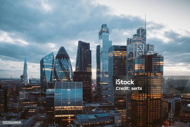 The City Of London Skyline At Night United Kingdom Stock Photo - Download Image Now